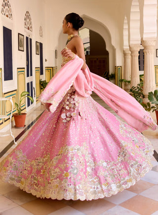 Rosaline pink tissue silk embroidered lehenga set
