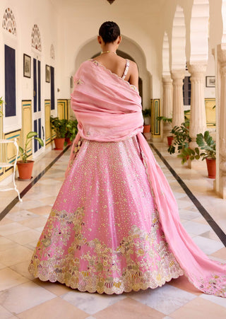 Rosaline pink tissue silk embroidered lehenga set
