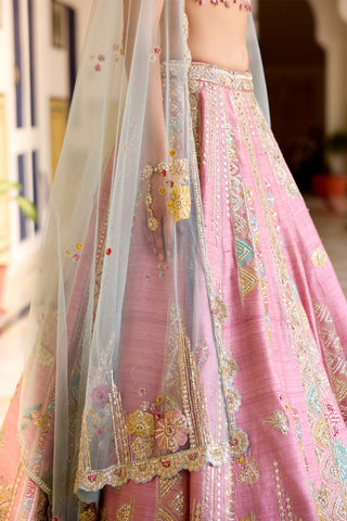 Rosaline pink raw silk embroidered lehenga set