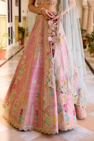Rosaline pink raw silk embroidered lehenga set
