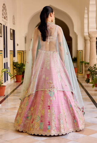 Rosaline pink raw silk embroidered lehenga set