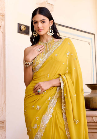 Canary yellow georgette sari with blouse
