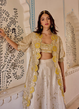 Frost champagne tissue silk open jacket with garara