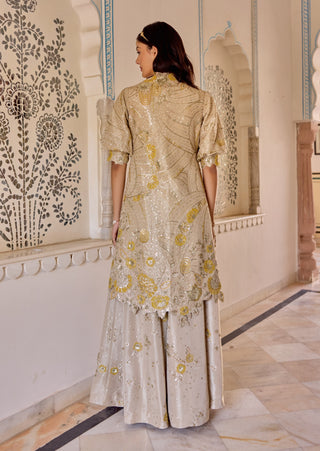 Frost champagne tissue silk open jacket with garara