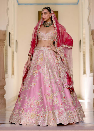 Rosaline pink mulberry silk bridal lehenga set
