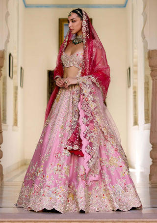 Rosaline pink mulberry silk bridal lehenga set