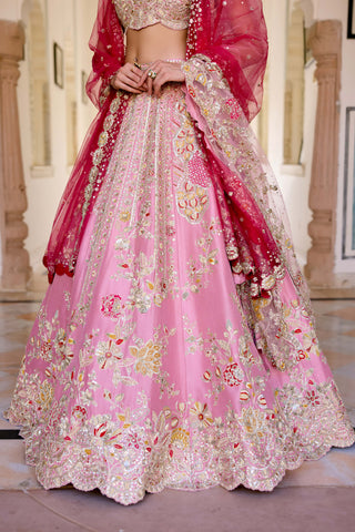 Rosaline pink mulberry silk bridal lehenga set