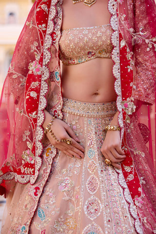 Caramel taupe mulberry silk bridal lehenga set
