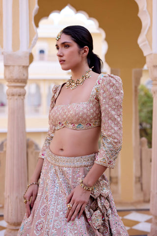 Caramel taupe mulberry silk bridal lehenga set