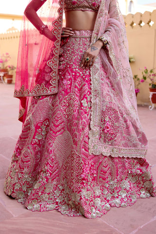 Dark fuschia mulberry silk bridal lehenga set