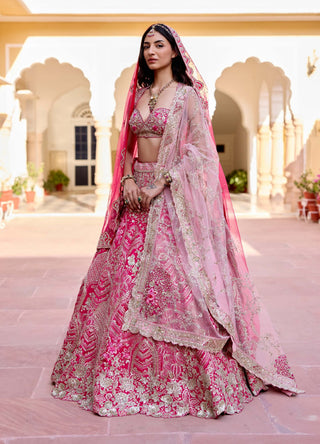 Dark fuschia mulberry silk bridal lehenga set