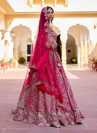 Dark fuschia mulberry silk bridal lehenga set