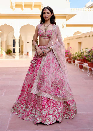 Dark fuschia mulberry silk bridal lehenga set