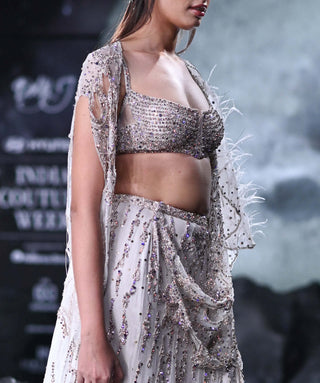 Dolly J-Cynthia Ivory Crystal Draped Sari Set-INDIASPOPUP.COM
