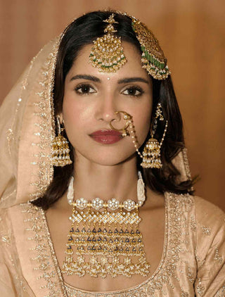 Aynoor gold plated kundan long necklace and earrings