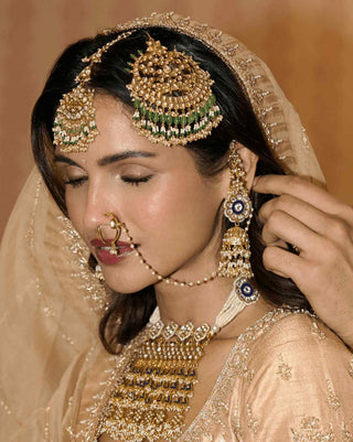 Aynoor gold plated kundan long necklace and earrings