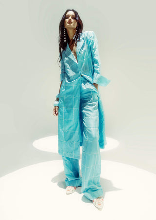 Powder Blue Crossword Jacket And Pants by Ekaya available on Indiaspopup.com