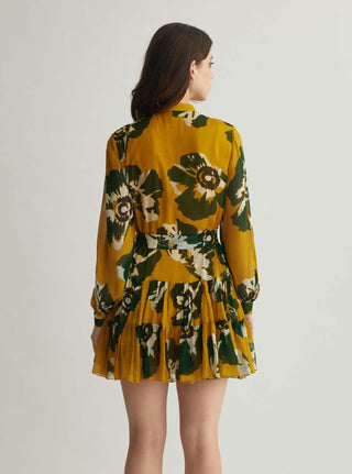 Mustard and green floral short dress