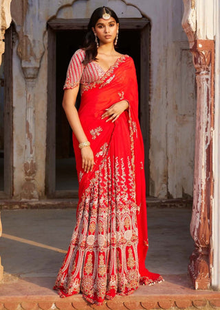 Dolly J-Ida Red Kalidar Bridal Sari Set-INDIASPOPUP.COM
