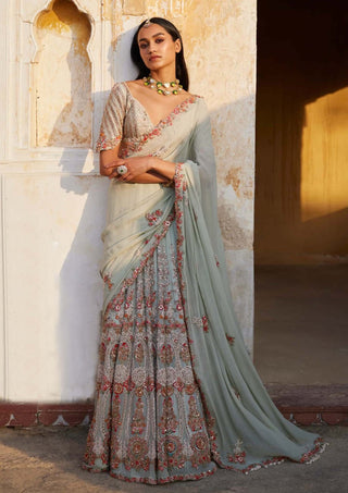 Dolly J-Ida Dusty Mint Kalidar Bridal Sari Set-INDIASPOPUP.COM