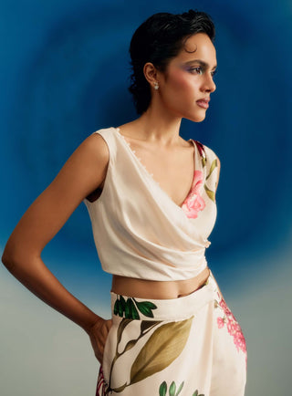 Crimson passion drape satin pearls top with pants