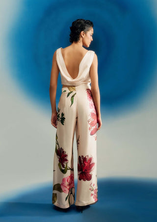 Crimson passion drape satin pearls top with pants