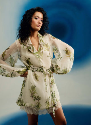 Organza trench dress with belt and slip