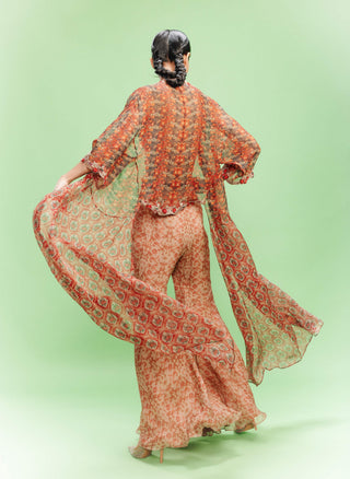 Mellow Poetry Orange Printed Sharara And Cape Set by Dolly J, available on Indiaspopup.com