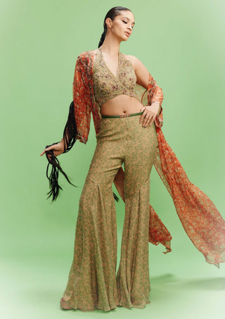 Elviera Printed Chiffon Bustier And Sharara Set by Dolly J, available on Indiaspopup.com