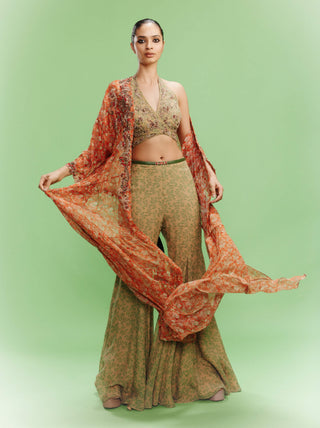 Elviera Printed Chiffon Bustier And Sharara Set by Dolly J, available on Indiaspopup.com