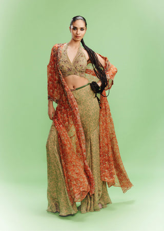 Elviera Printed Chiffon Bustier And Sharara Set by Dolly J, available on Indiaspopup.com