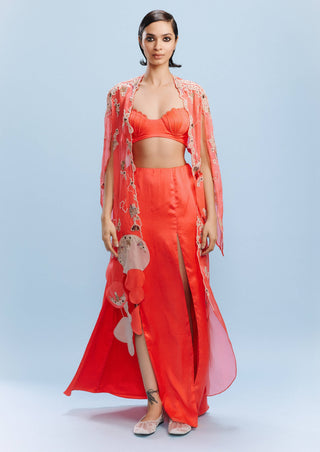 Addelyn tangerine cape with bustier and skirt