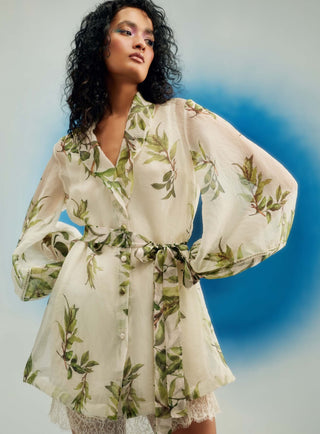 Organza trench dress with belt and slip