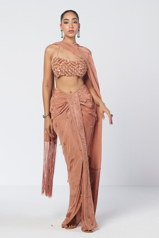 Crush peach drape skirt set