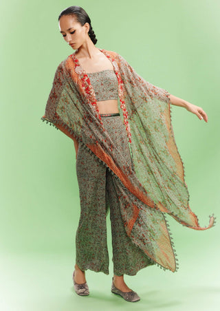 Jazz Green Printed Sharara-Bustier And Cape by Dolly J, available on Indiaspopup.com