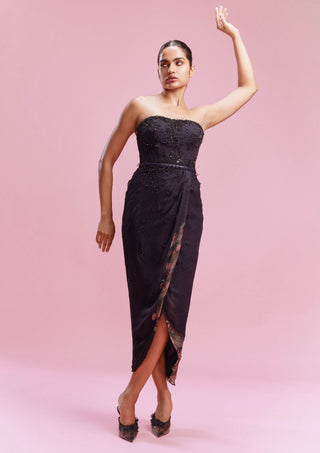 Pearl Dazzle Black Draped Dress by Dolly J, available on Indiaspopup.com