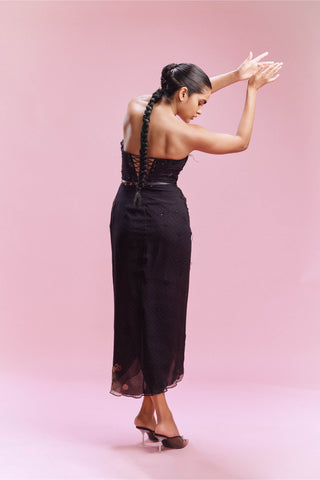 Pearl Dazzle Black Draped Dress by Dolly J, available on Indiaspopup.com