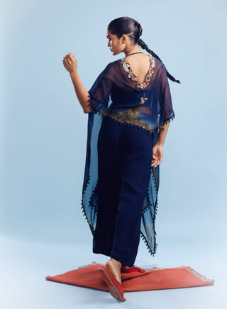 Inessa Navy Blue Bustier-Sharara And Cape by Dolly J, available on Indiaspopup.com