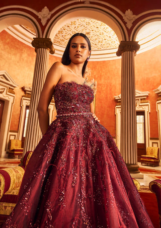 Dolly J-Catherine Maroon Bridal Gown-INDIASPOPUP.COM