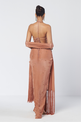 Crush peach drape skirt set