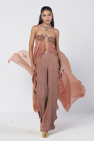 Almond Mist peach bralette and pants set