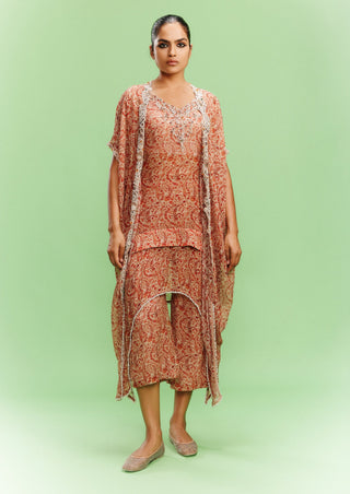 Arlette Orange Chiffon Kurta-Pants And Cape by Dolly J, available on Indiaspopup.com