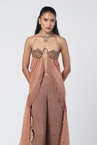 Almond Mist peach bralette and pants set