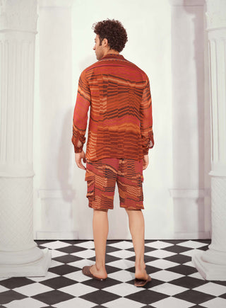 Nikita Mhaisalkar Men-Tangerine Byzantine Print Shorts-INDIASPOPUP.COM