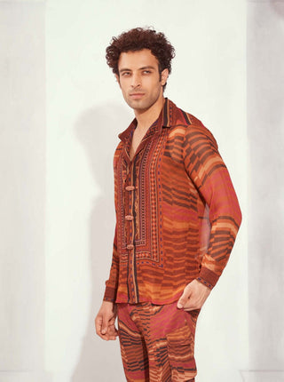 Nikita Mhaisalkar Men-Tangerine Byzantine Print Shirt-INDIASPOPUP.COM