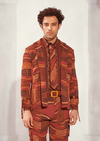 Nikita Mhaisalkar Men-Tangerine Byzantine Print Summer Jacket-INDIASPOPUP.COM