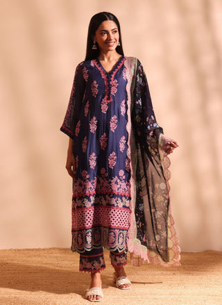 Valara navy embroidered kurta set