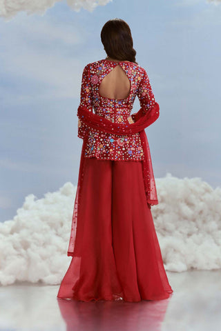 Nachiket Barve-Red Izmir Carnations Sharara Set-INDIASPOPUP.COM