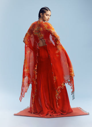 Basma red orange bustier-skirt and cape