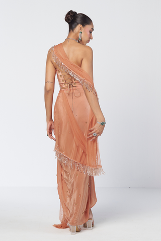 Crush peach corset sari set